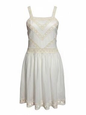 Ann Taylor Cream Lace-Trim Midi Dress